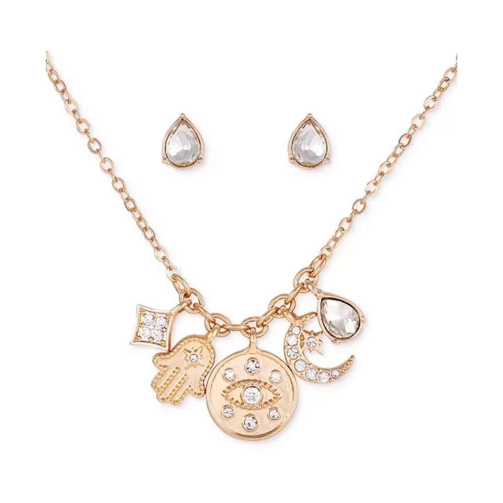 New GUESS 2-Pc. Set Multi-Charm Pendant Necklace & Stone Stud Earrings